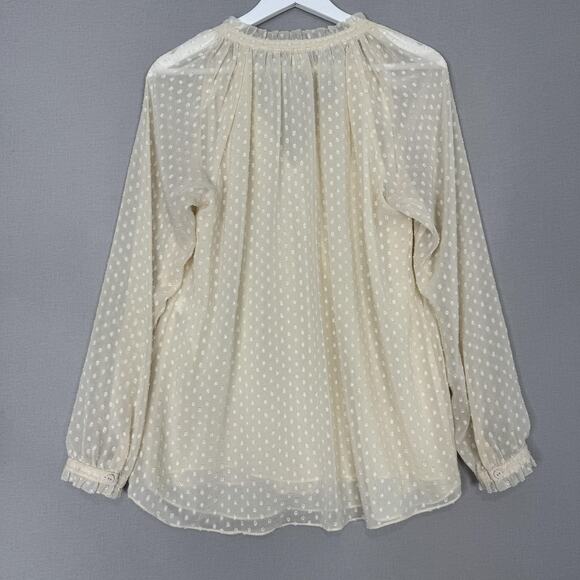 Diane von Furstenberg Blouse Womens 6 Cream Swiss Dot Popover Top Preppy Boho - Picture 6 of 15